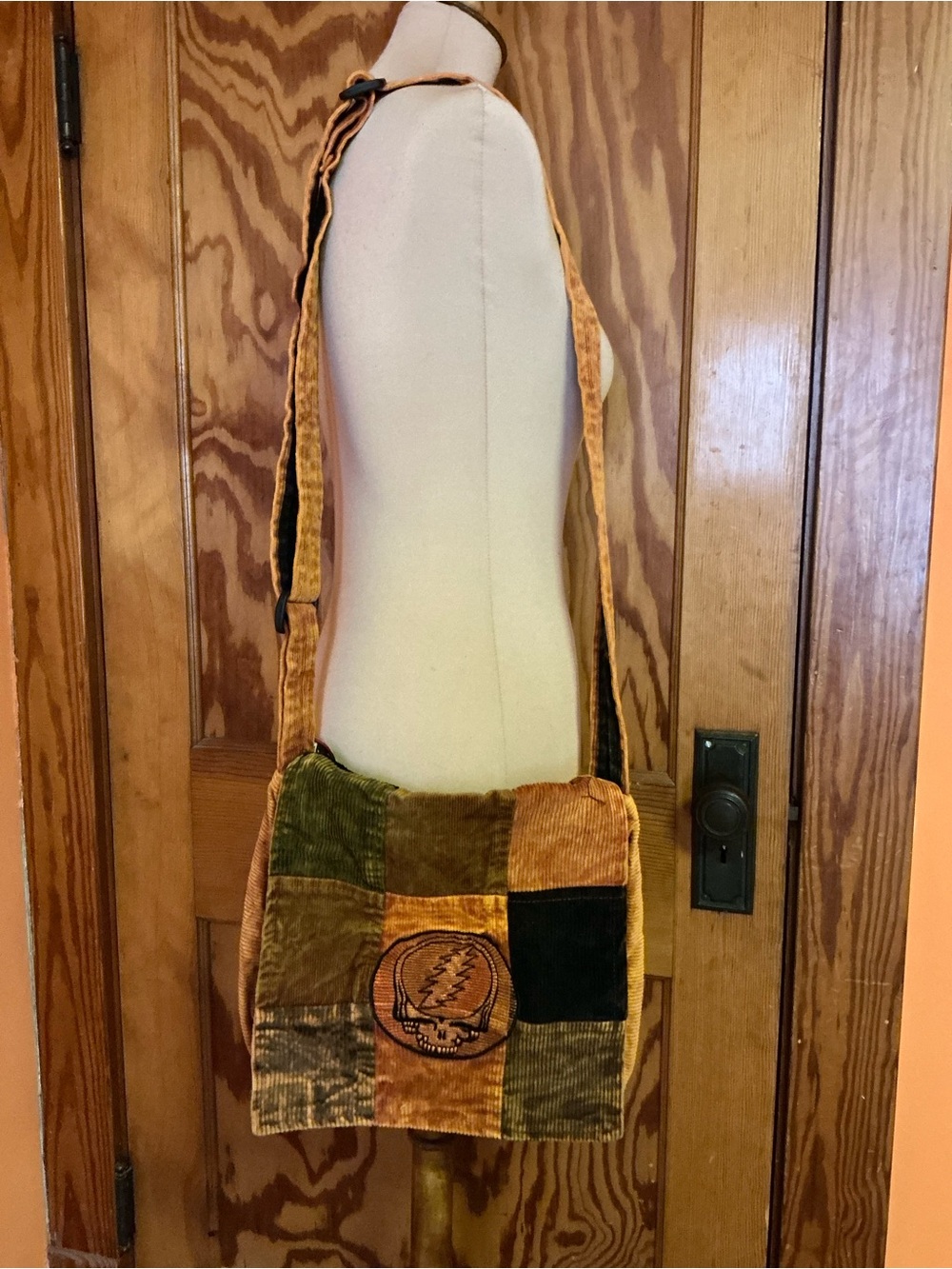 Grateful Dead Stealie Corduroy Patchwork Crossbody Bag Hippie Festival Tote - Picture 7 of 10